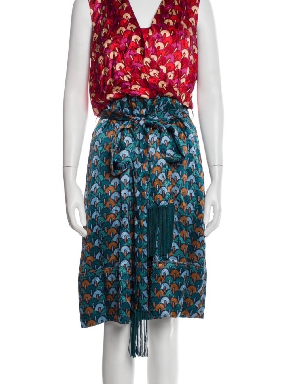 Tory Burch 100% Silk Blue & Red Printed A-Line Dress | Size 6